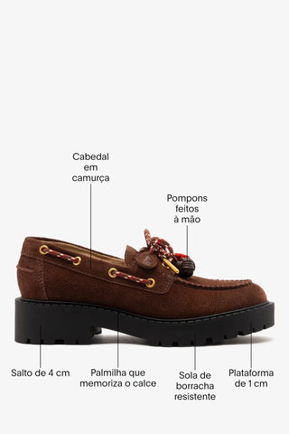 Mocassim Tratorado Cyprus Camurça Marrom Loafer Larroudé