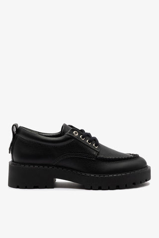 Mocassim Tratorado London Lace Up Couro Preto