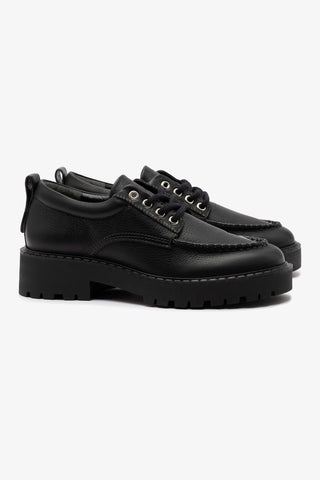 Mocassim Tratorado London Lace Up Couro Preto