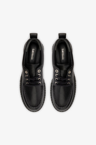 Mocassim Tratorado London Lace Up Couro Preto