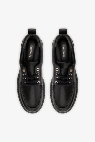 Mocassim Tratorado London Lace Up Couro Preto