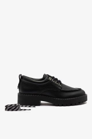Mocassim Tratorado London Lace Up Couro Preto