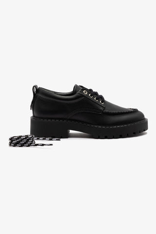 Mocassim Tratorado London Lace Up Couro Preto