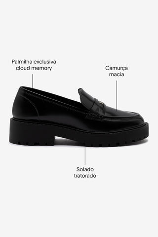 Mocassim Tratorado Suki Couro Preto