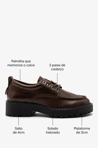 Mocassim Tratorado London Lace Up Couro Marrom Oxford Larroudé