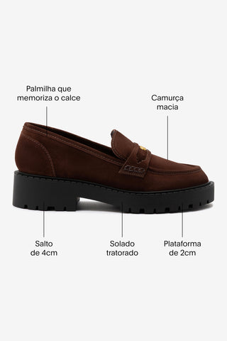 Mocassim Tratorado Suki Camurça Marrom Loafer Larroudé