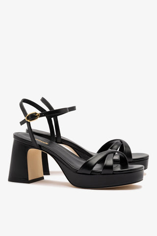 Sandália Plataforma Bianca Low Couro Preto Sandal Larroudé