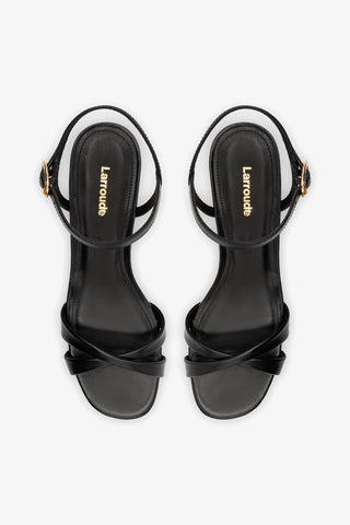 Sandália Plataforma Bianca Low Couro Preto Sandal Larroudé