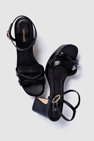 Sandália Plataforma Bianca Low Couro Preto Sandal Larroudé