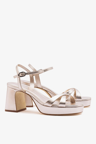 Sandália Plataforma Bianca Low Couro Champagne Womens - Shoes - Sandals Larroudé