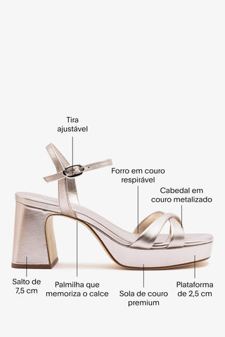 Sandália Plataforma Bianca Low Couro Champagne Sandal Larroudé