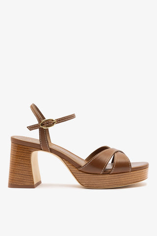 Sandália Plataforma Bianca Low Couro Caramelo Sandal Larroudé