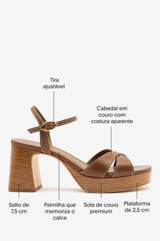Sandália Plataforma Bianca Low Couro Caramelo Sandal Larroudé