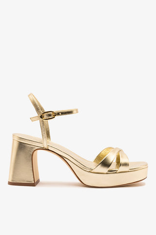 Sandália Plataforma Bianca Low Couro Dourado