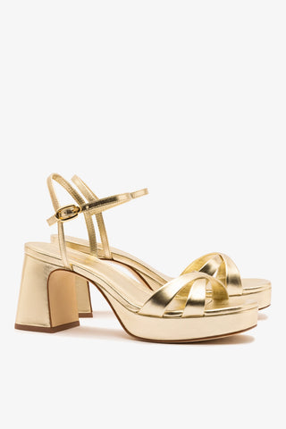 Sandália Plataforma Bianca Low Couro Dourado