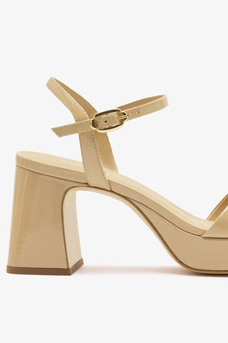 Sandália Plataforma Bianca Low Couro Verniz Bege Claro Sandal Larroudé