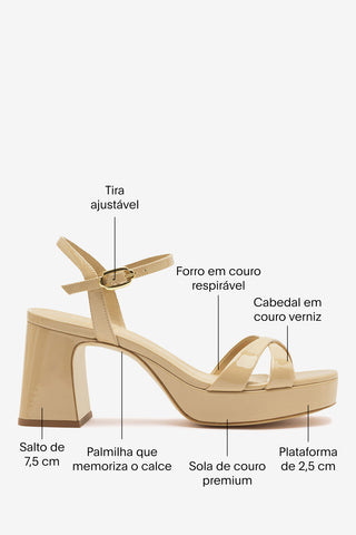 Sandália Plataforma Bianca Low Couro Verniz Bege Claro Sandal Larroudé