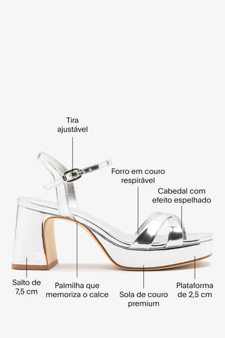 Sandália Plataforma Bianca Low Espelhado Prateado Sandal Larroudé
