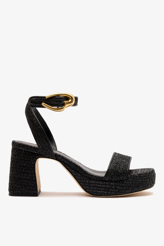 Sandália Plataforma Dolly Verona Low Ráfia Preto Sandal Larroude