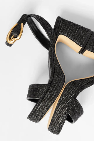 Sandália Plataforma Dolly Verona Low Ráfia Preto Sandal Larroude