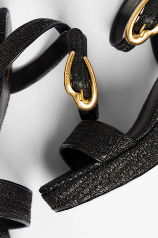 Sandália Plataforma Dolly Verona Low Ráfia Preto Sandal Larroude