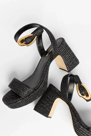 Sandália Plataforma Dolly Verona Low Ráfia Preto Sandal Larroude