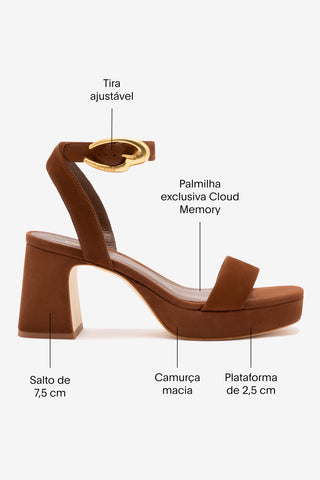 Sandália Plataforma Dolly Verona Low Camurça Marrom