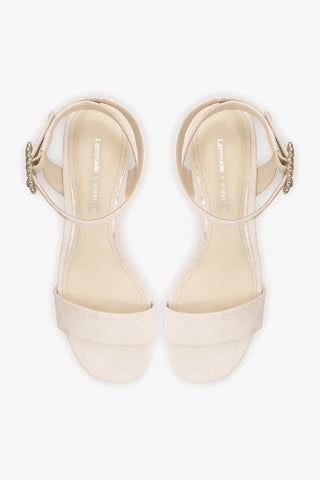 Larroudé x Markarian: Sandália Plataforma Dolly Low Renda Branco Sandal Larroudé x Markarian