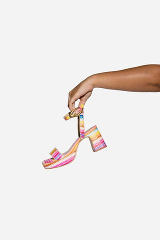 Sandália Plataforma Dolly Verona Low Ráfia Multicor e Couro Bege Womens - Shoes - Sandals Larroudé