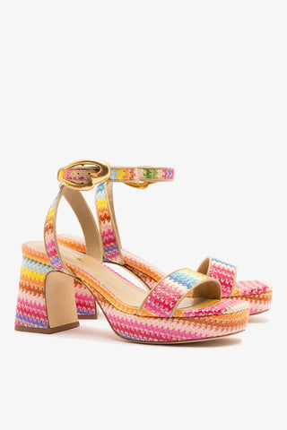Sandália Plataforma Dolly Verona Low Ráfia Multicor e Couro Bege Womens - Shoes - Sandals Larroudé