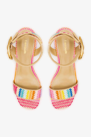 Sandália Plataforma Dolly Verona Low Ráfia Multicor e Couro Bege Womens - Shoes - Sandals Larroudé