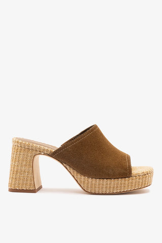 Mule Plataforma Dolly Low Camurça Marrom Womens - Shoes - Mules Larroudé