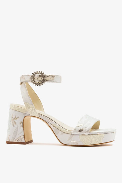 billlie ZAP everline ラッキードロー　ハルナ Sandália Plataforma Salto Médio Off White Brocado Dolly Low