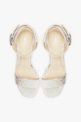 Larroudé x Markarian: Sandália Plataforma Dolly Low Brocado Off White Sandal Larroudé x Markarian