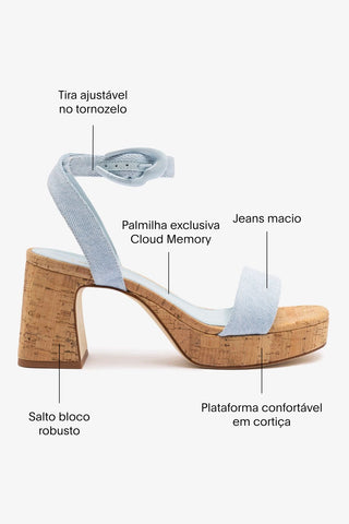 Sandália Dolly Verona Low Jeans Azul e Cortiça