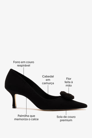 Scarpin Carine Low Camurça Preto