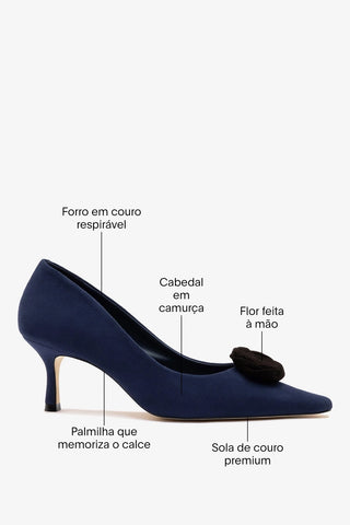 Scarpin Carine Low Camurça Azul