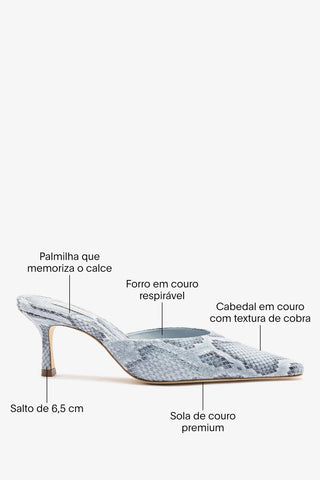 Mule Carine Couro Cobra Azul Mule Larroudé