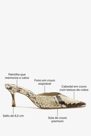 Mule Carine Couro Cobra Bege Mule Larroudé