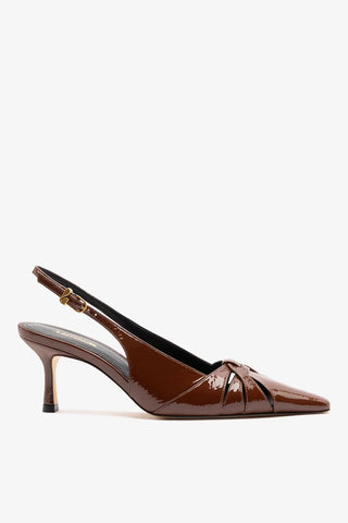 Slingback Kirstin Couro Verniz Marrom Pump Larroudé