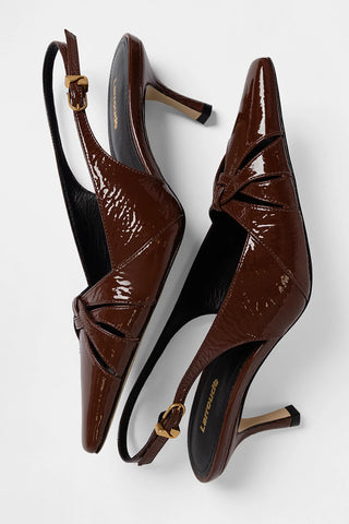 Slingback Kirstin Couro Verniz Marrom Pump Larroudé