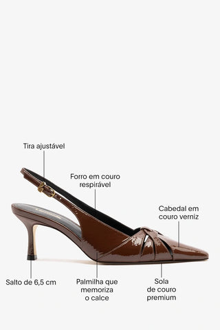 Slingback Kirstin Couro Verniz Marrom Pump Larroudé
