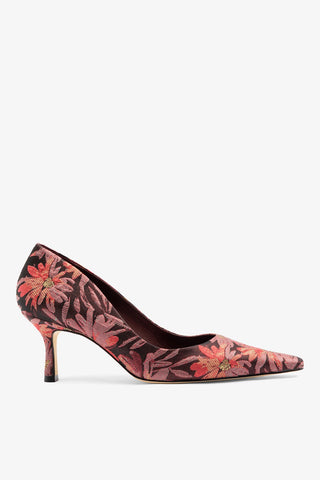 Larroudé by Markarian: Scarpin Brocado Floral Bordô Pump Larroudé