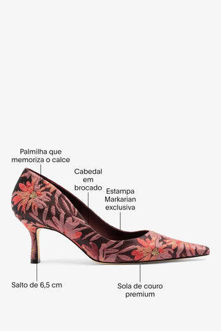 Larroudé by Markarian: Scarpin Brocado Floral Bordô Pump Larroudé