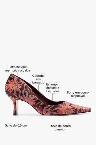 Larroudé by Markarian: Scarpin Brocado Floral Bordô Pump Larroudé