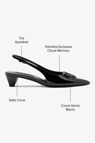 Slingback Kaitlan LL Low Couro Verniz Preto