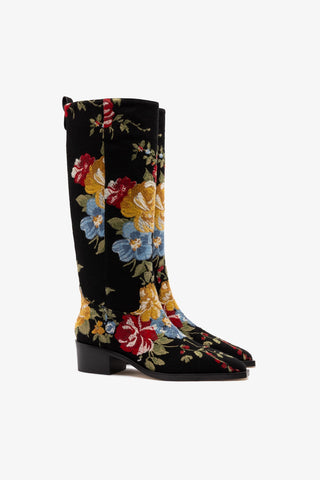 Larroudé x Markarian: Bota Florencia Miso Lã Preto e Bordado Floral