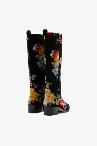 Larroudé x Markarian: Bota Florencia Miso Lã Preto e Bordado Floral