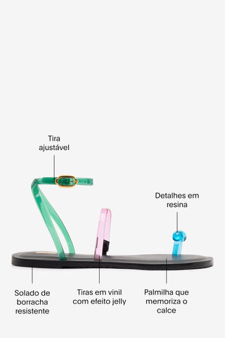 Flat Biarritz Jelly Vinil Rosa, Verde e Azul Flat Larroudé