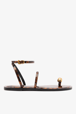 Flat Biarritz Couro Tortoise Flat - Sandal Larroudé